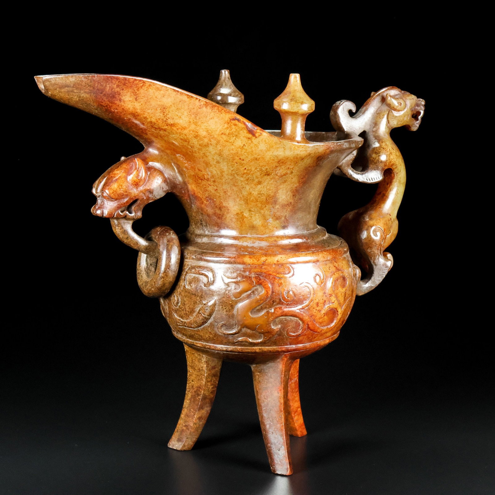 An Exquisite White Jade Tripod Dragon Pattern Goblet - 5