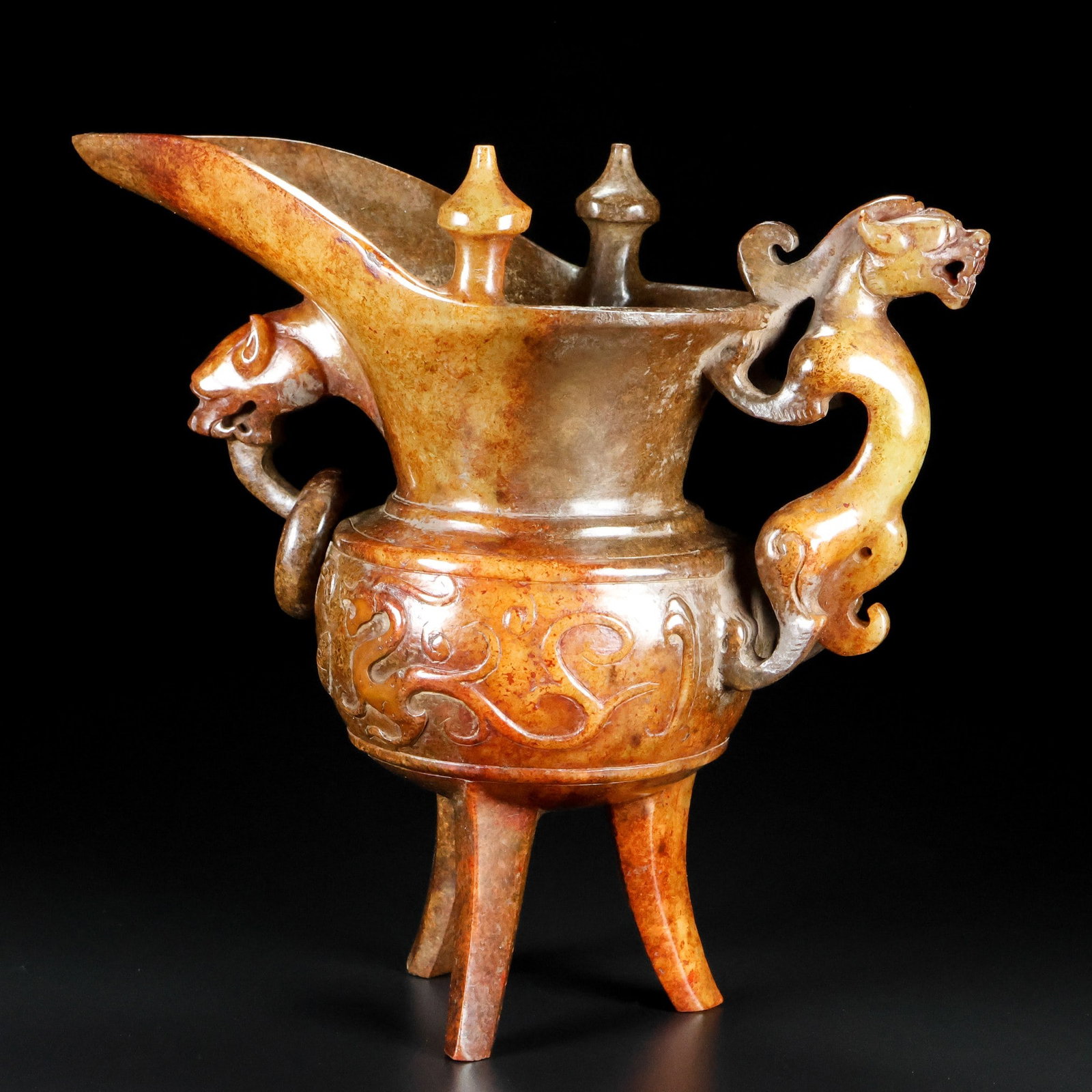 An Exquisite White Jade Tripod Dragon Pattern Goblet - 6