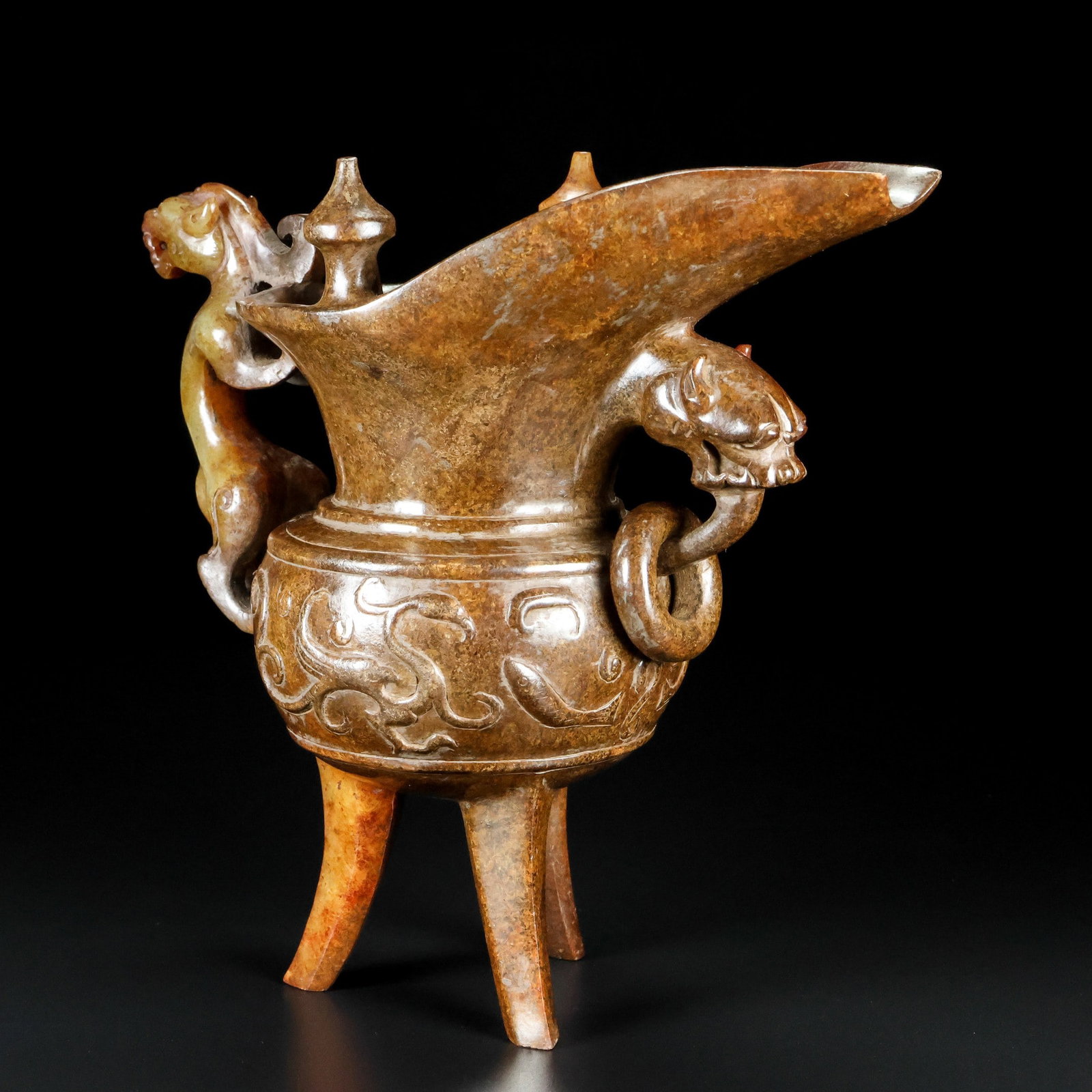 An Exquisite White Jade Tripod Dragon Pattern Goblet - 7