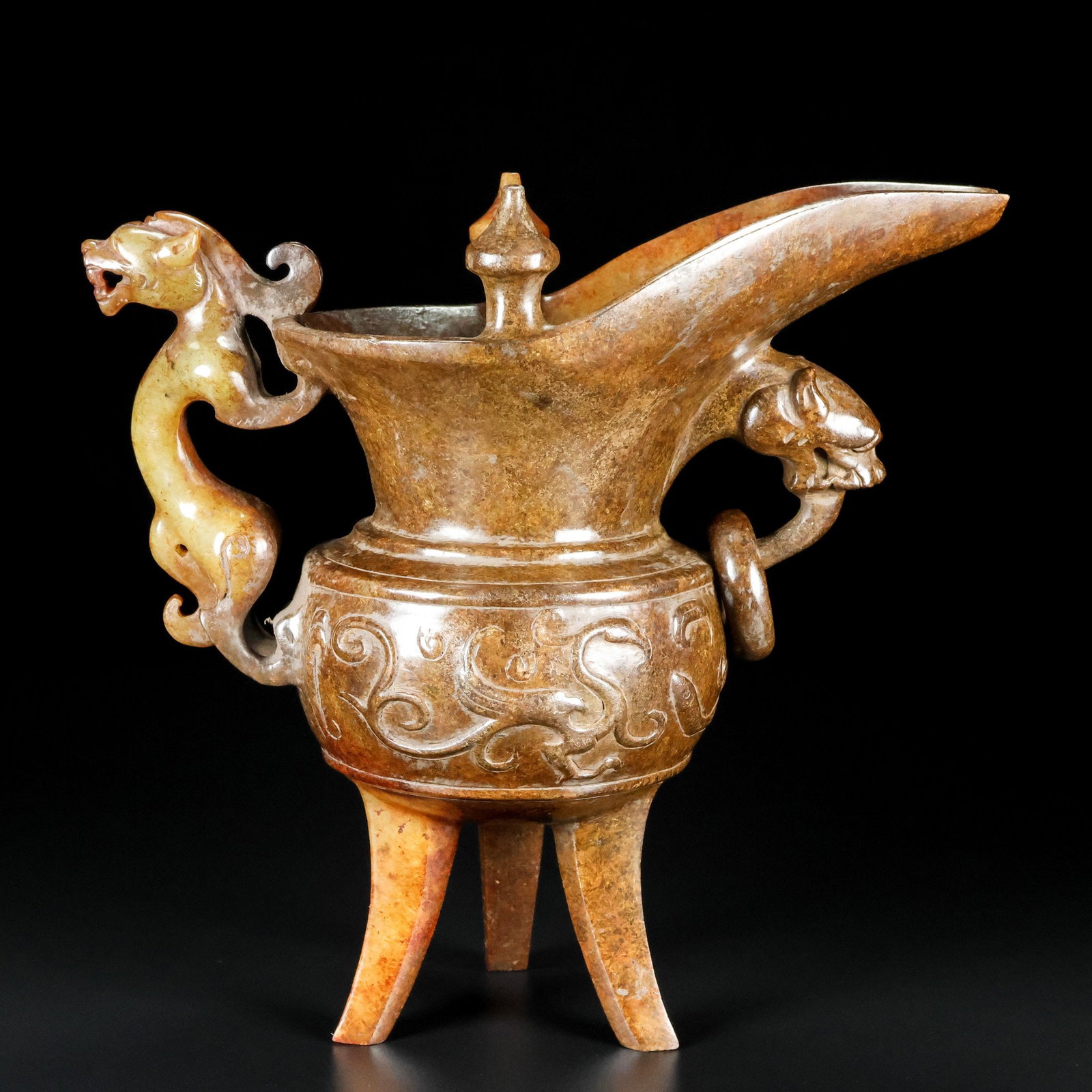 An Exquisite White Jade Tripod Dragon Pattern Goblet - 8