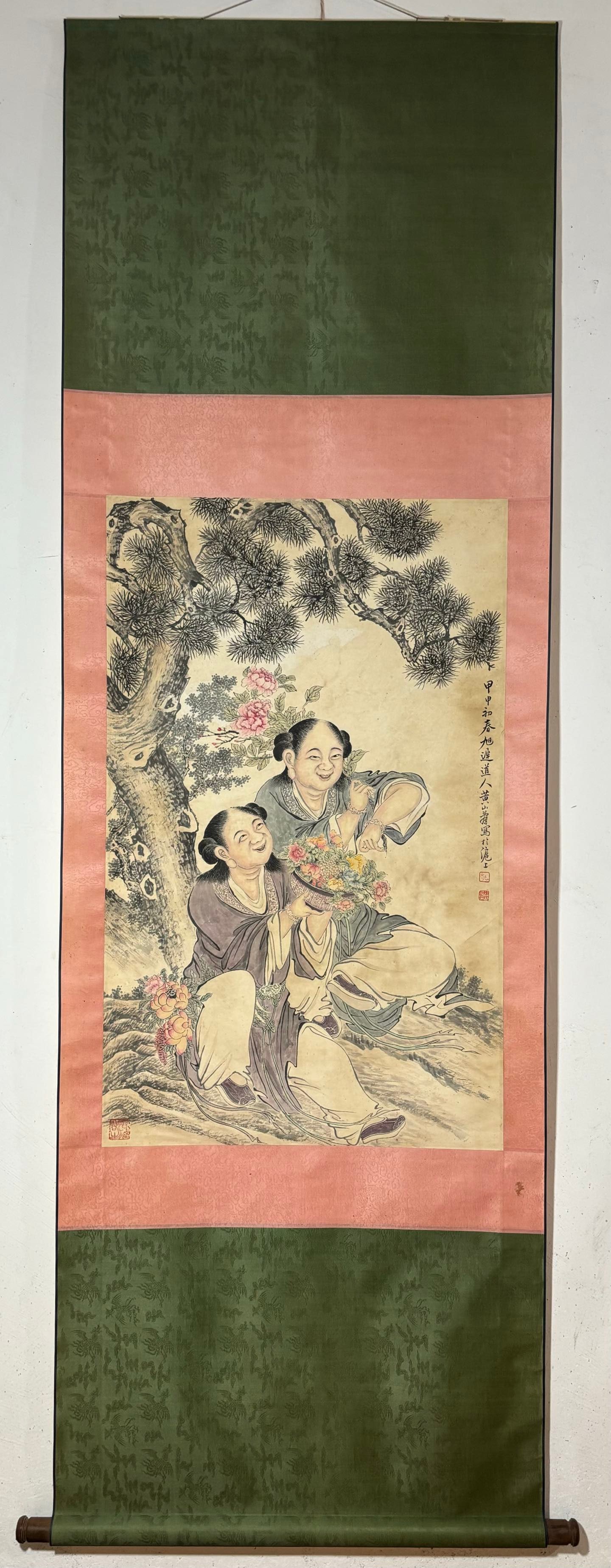 A Chinese Vertical Scroll Ink Painting of Character and Story on Paper: A Chinese Vertical Scroll Ink Painting of Character and Story on Paper Huang shanshou Without frame Size:93.5cmx57.5cm (The Dimensions Of All Batches Are Manually Measured.If You Need More Detailed In