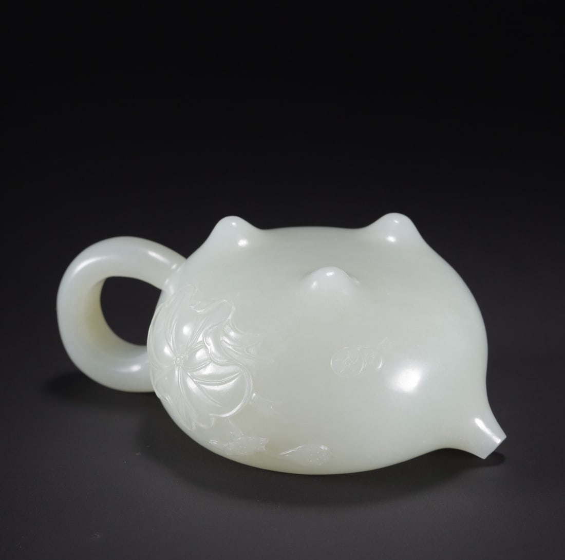 An Exquisite White Jade Flower Pattern Teapot - 8
