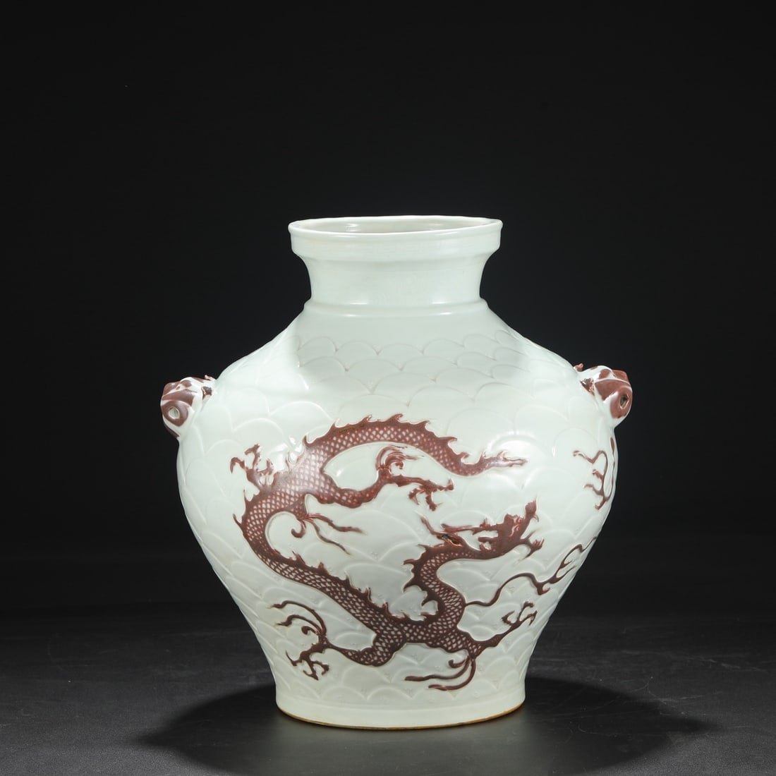 An Exquisite Underglaze-Red Seawater Pattern Dragon Pattern Double-Ears Jar - 2