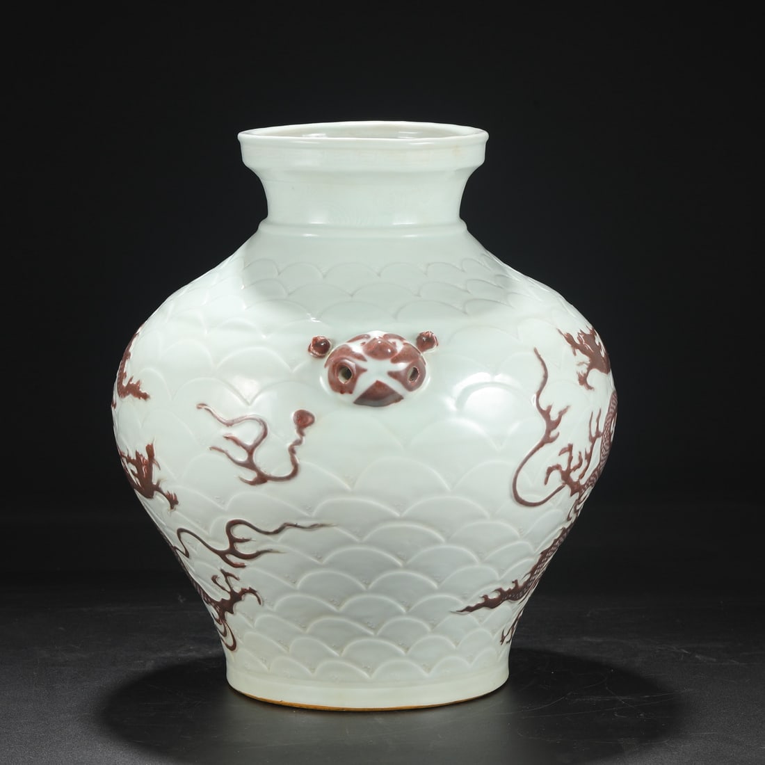 An Exquisite Underglaze-Red Seawater Pattern Dragon Pattern Double-Ears Jar - 4
