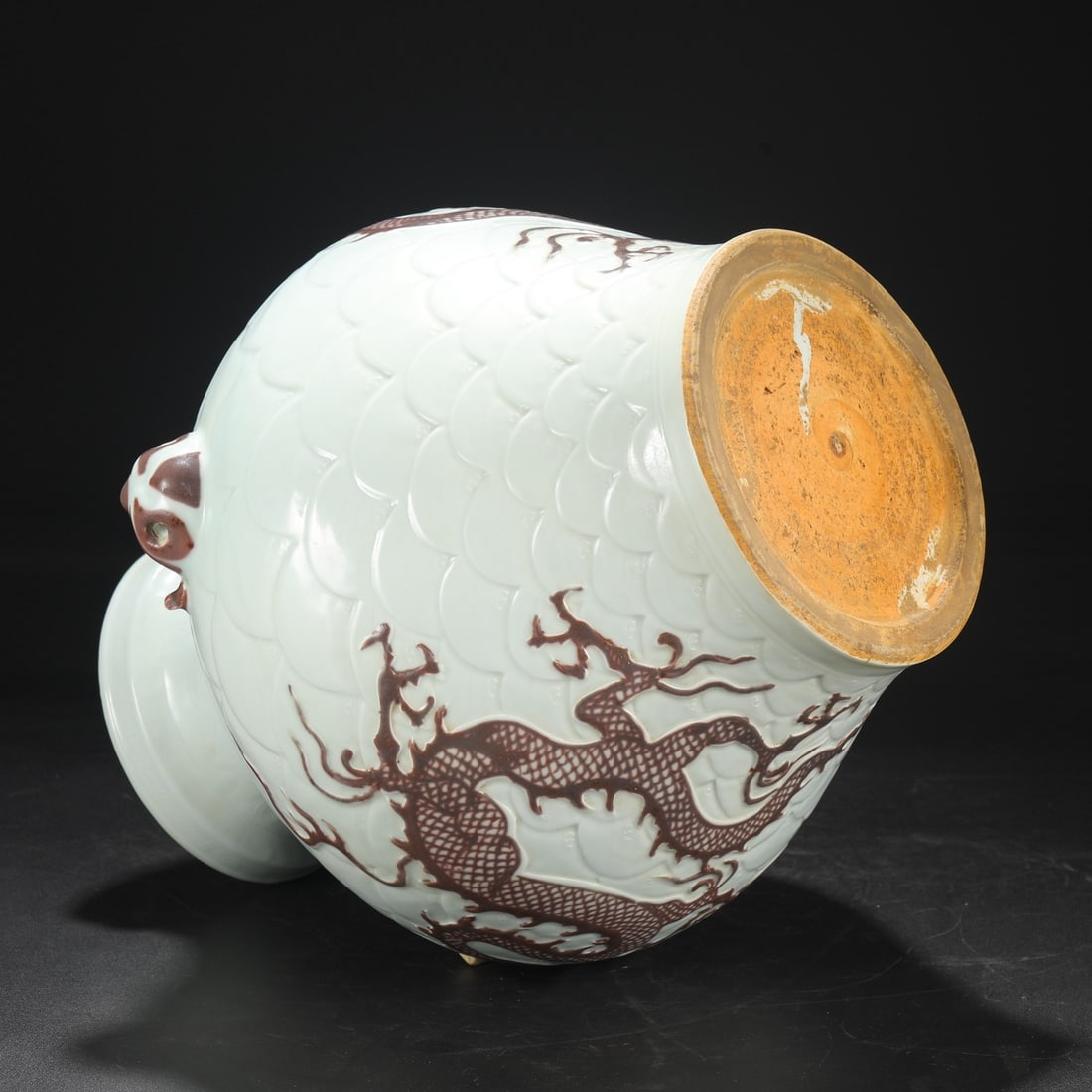 An Exquisite Underglaze-Red Seawater Pattern Dragon Pattern Double-Ears Jar - 5