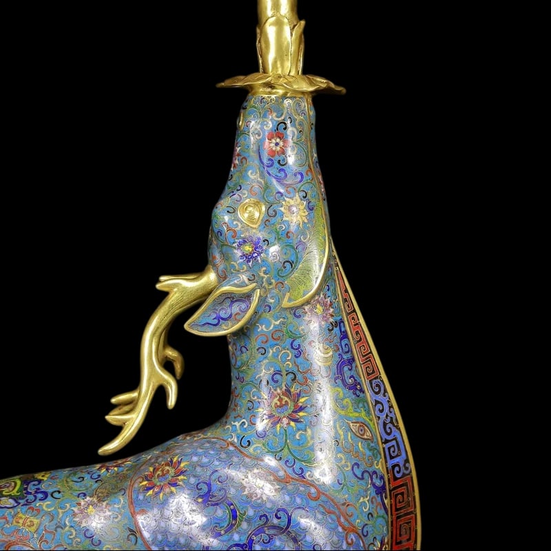 An Exquisite Cloisonne Flower Pattern Deer-Shaped Candlestick - 5