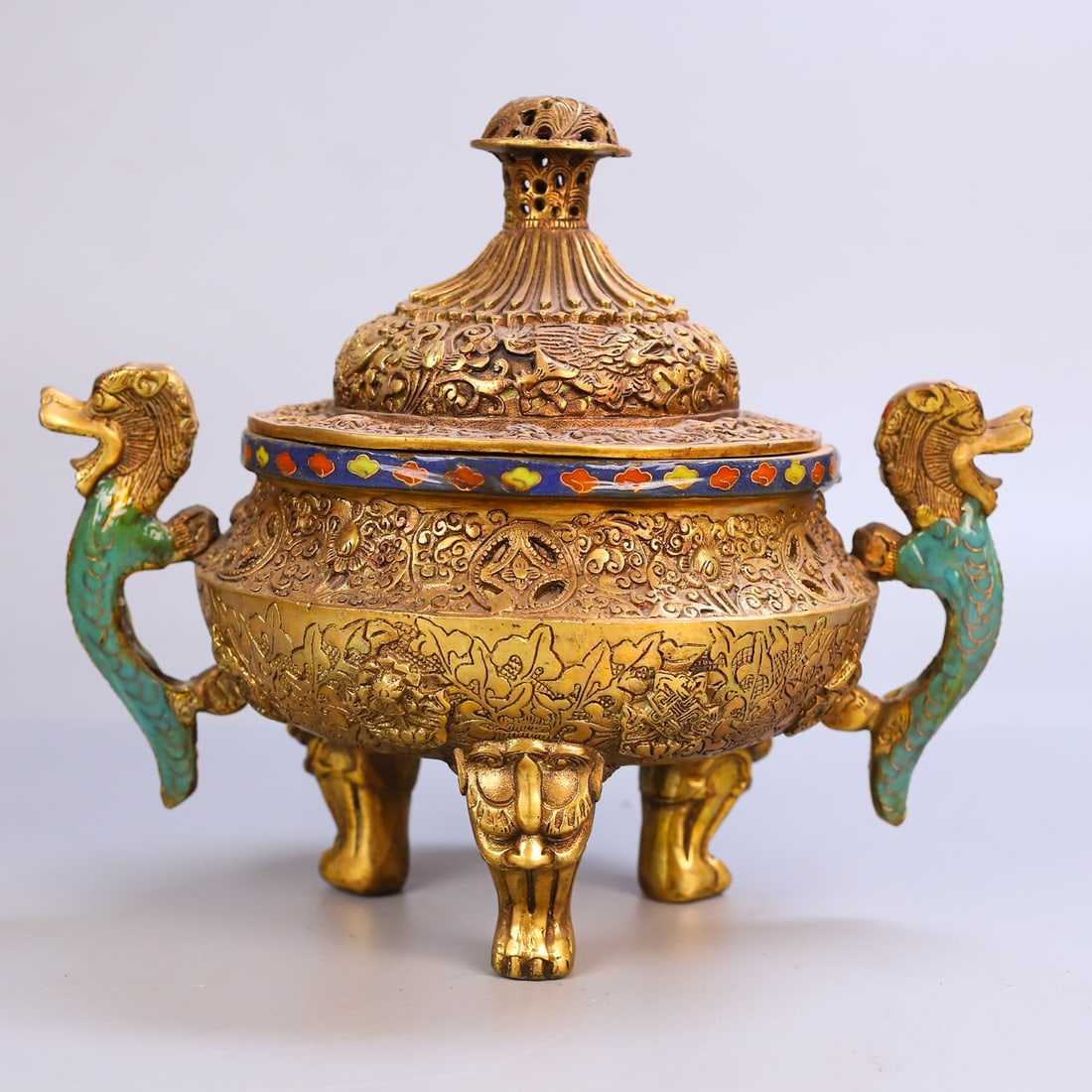An Exquisite Gilt Bronze Eight Treasures Pattern Double-Ears and Tripod Censer (1 of 10)