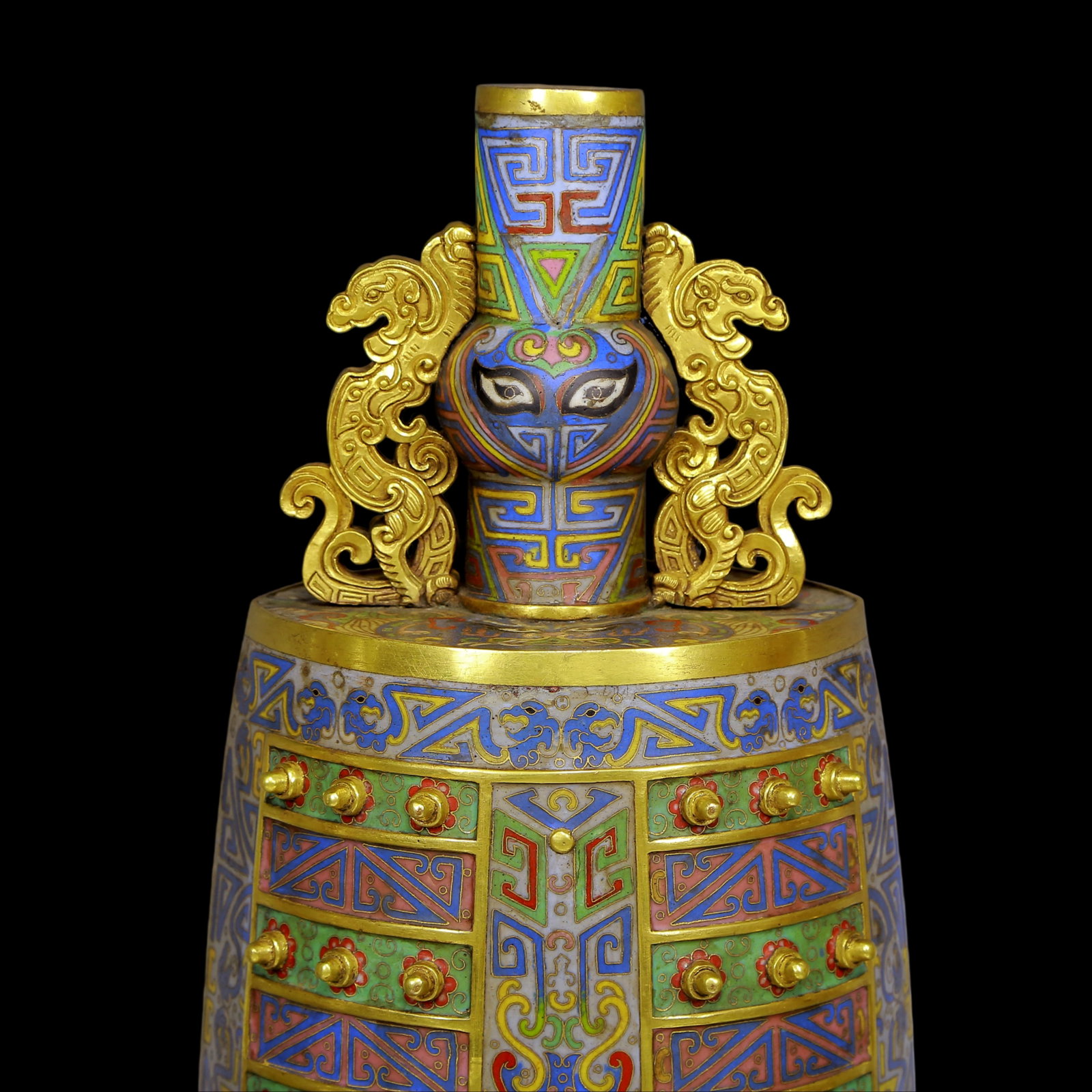 An Exquisite Gilt Bronze Cloisonne Beast-Face Pattern Chime - 2
