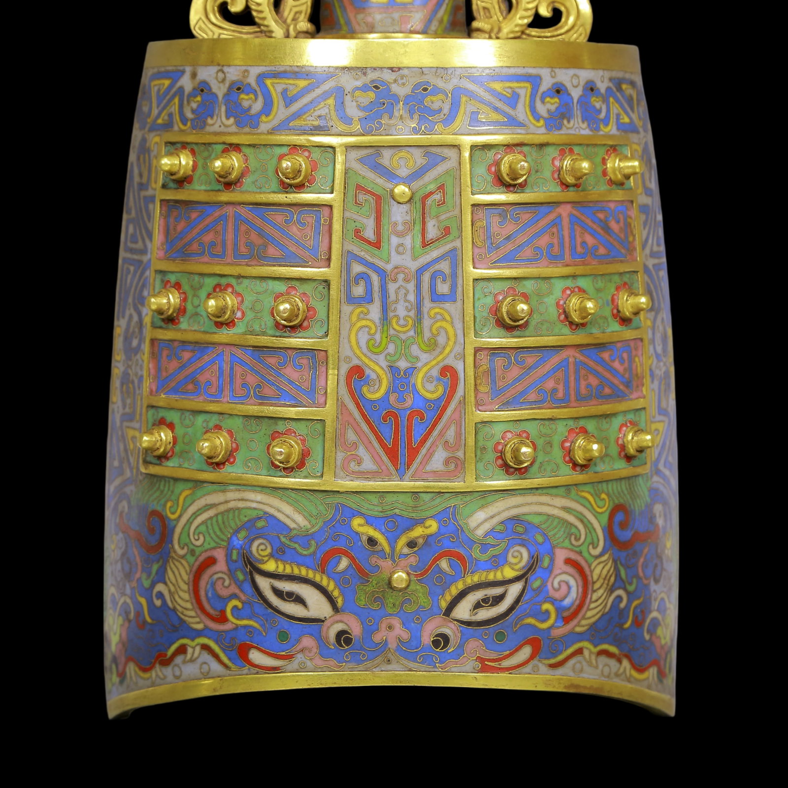 An Exquisite Gilt Bronze Cloisonne Beast-Face Pattern Chime - 3