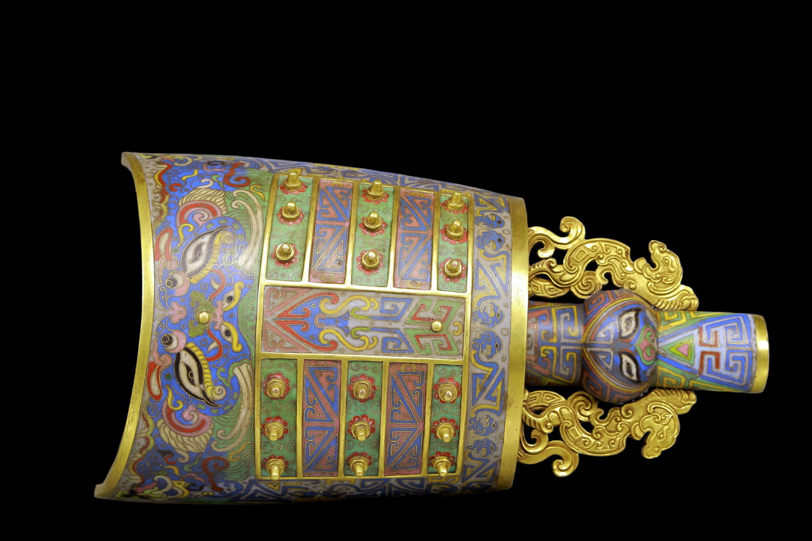 An Exquisite Gilt Bronze Cloisonne Beast-Face Pattern Chime - 5