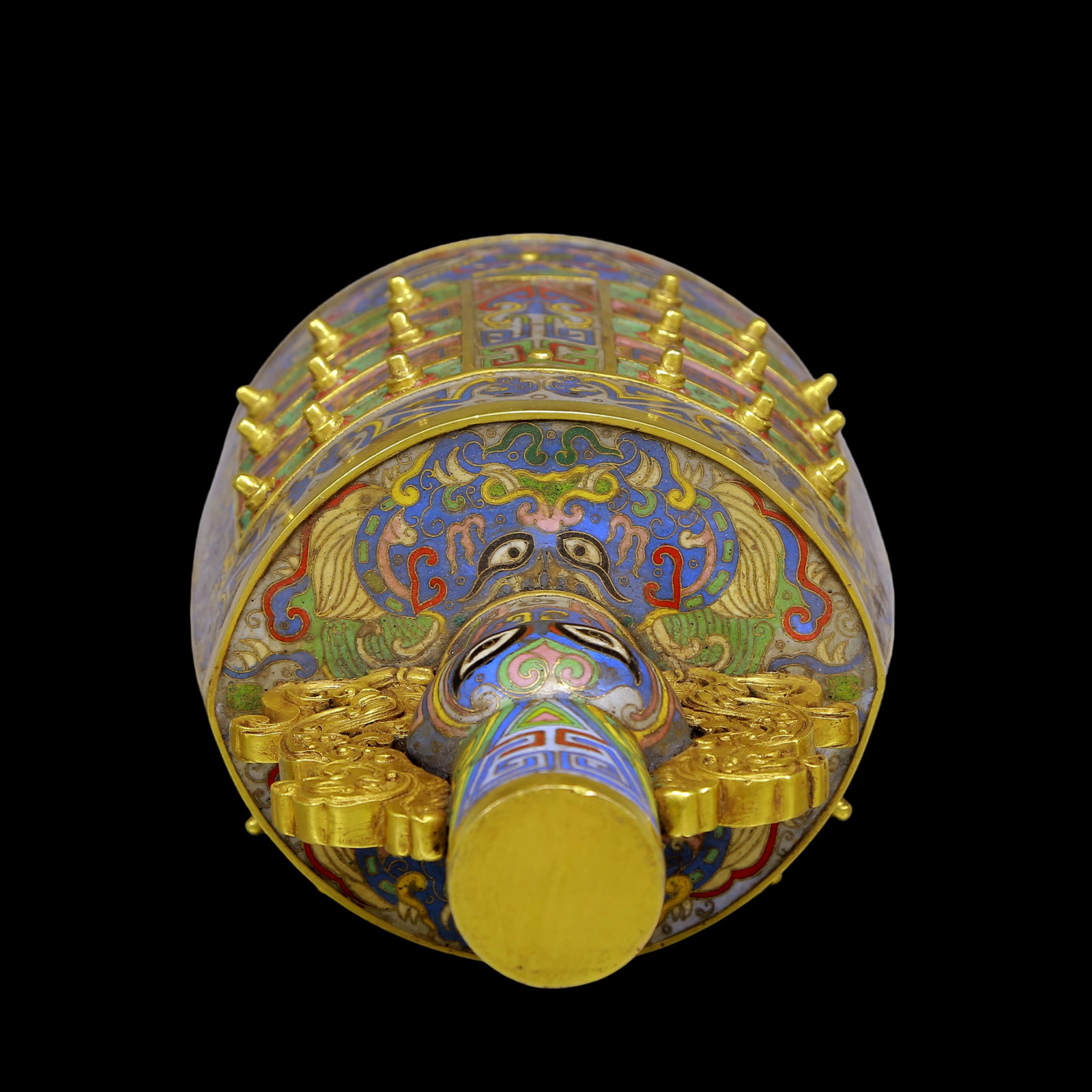 An Exquisite Gilt Bronze Cloisonne Beast-Face Pattern Chime - 7