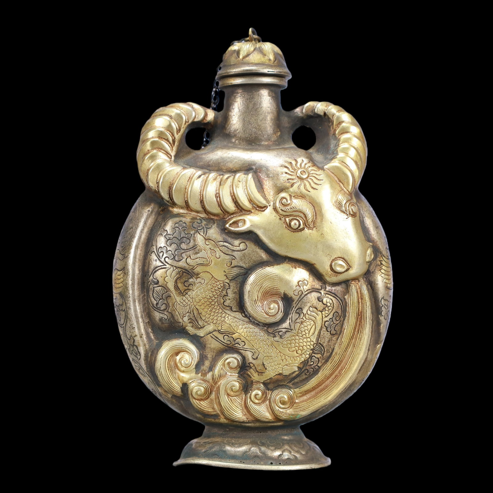 A Exquisite Gilt Silver Auspicious Beast Pattern Double-Ears Vase - 4