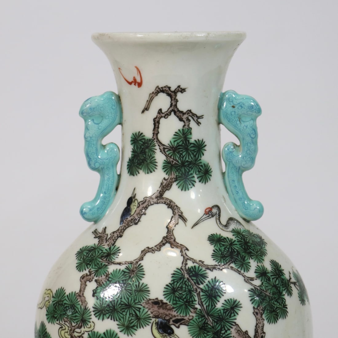 An Exquisite Wucai Pine and Crane Pattern Double-Ears Vase - 5