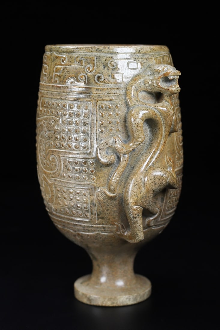 An Exquisite White Jade Dragon Pattern Cup - 4
