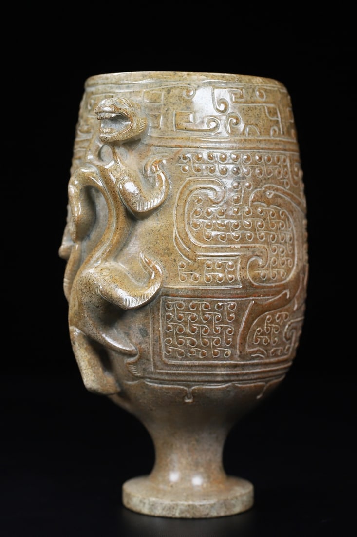 An Exquisite White Jade Dragon Pattern Cup - 5
