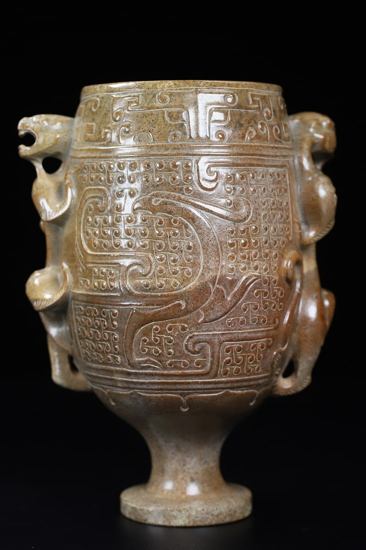 An Exquisite White Jade Dragon Pattern Cup - 6