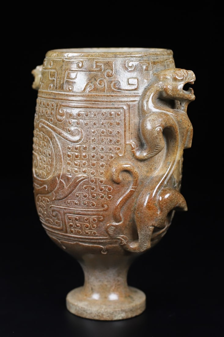 An Exquisite White Jade Dragon Pattern Cup - 8