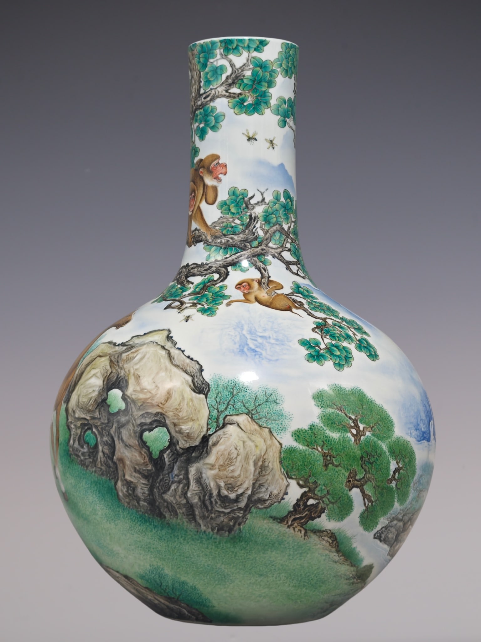 An Exquisite Enamel Animal Pattern Pine Pattern with poem Vase - 2