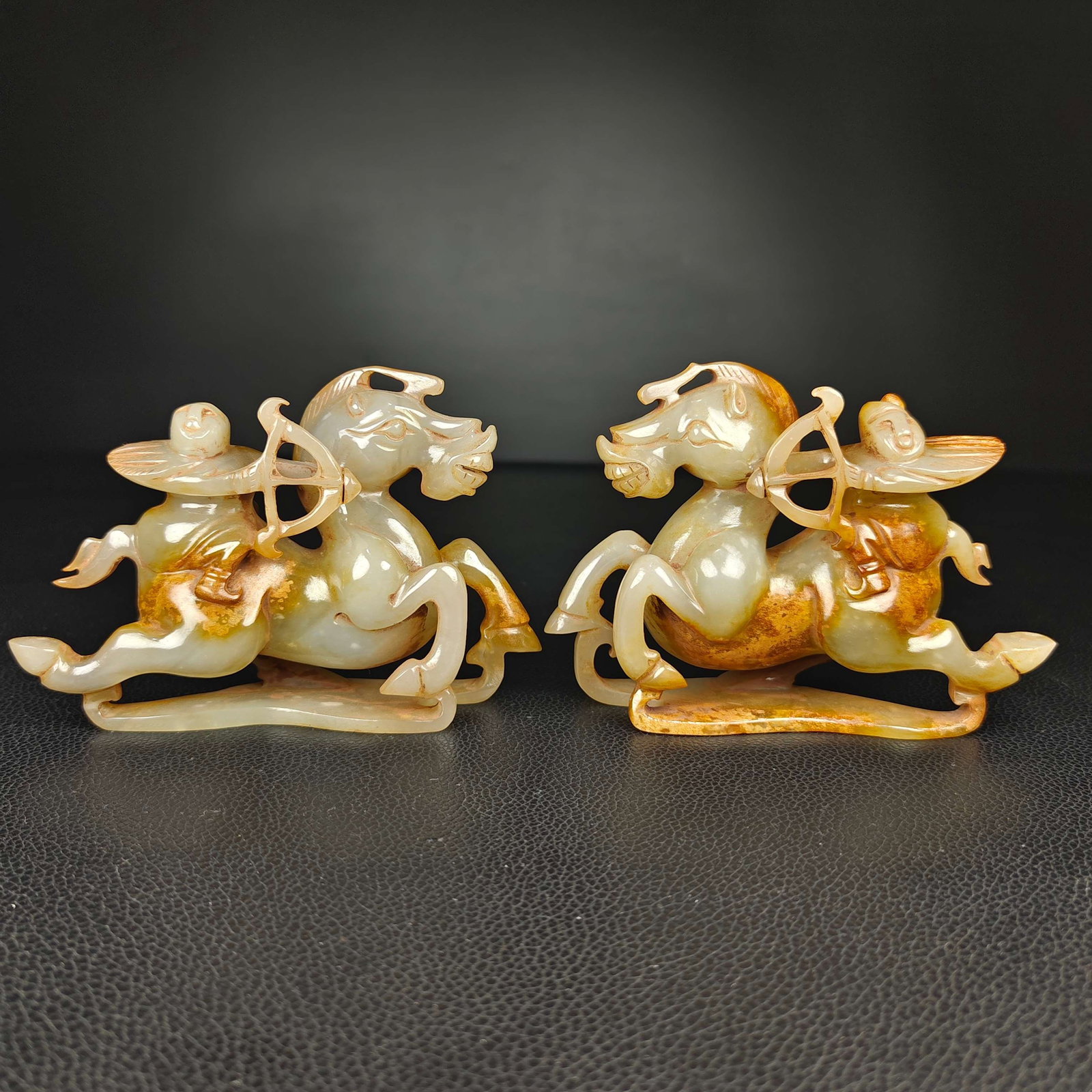A Pair of Exquisite White Jade Figure Riding Horse Ornament: A Pair of Exquisite White Jade Figure Riding Horse Ornament Han Dynasty, China Size:9cmx12cm Weight:540g (The Dimensions Of All Batches Are Manually Measured.If You Need More Detailed Information,