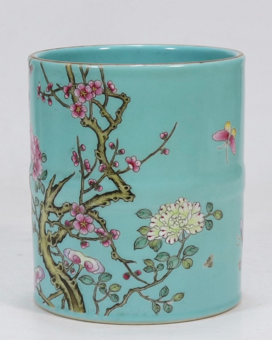 An Exquisite Green Glazed Flower Pattern Brush Pot - 4