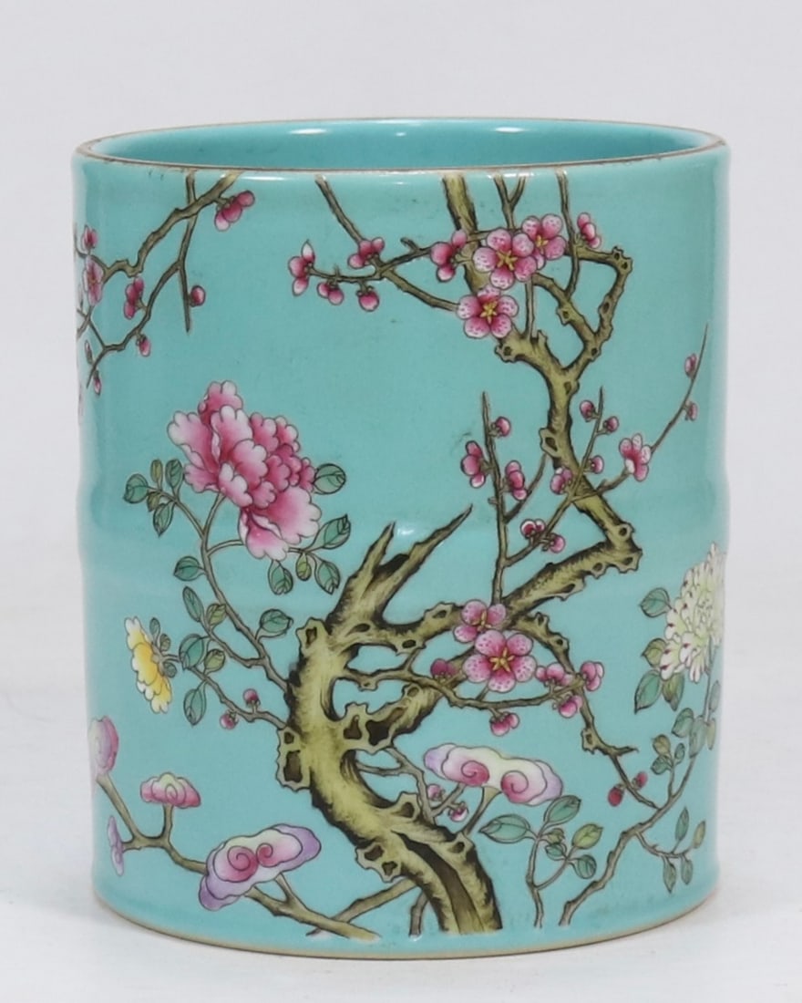 An Exquisite Green Glazed Flower Pattern Brush Pot - 5