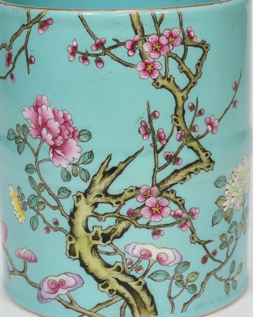 An Exquisite Green Glazed Flower Pattern Brush Pot - 6