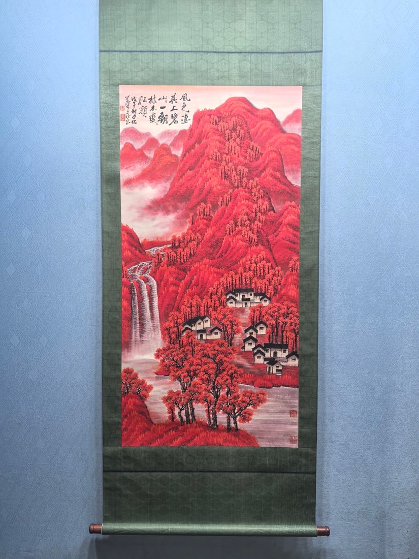 A Chinese Vertical Scroll Ink Painting of Landscape on Silk: A Chinese Vertical Scroll Ink Painting of Landscape on Silk Li keran Without frame Size:67.5cmx135.5cm (The Dimensions Of All Batches Are Manually Measured.If You Need More Detailed Information,