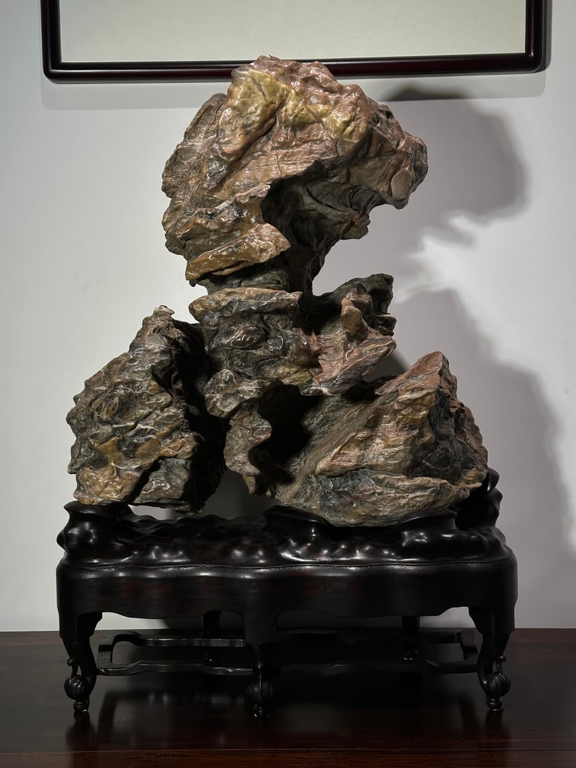 An Exquisite Lingbi Stone Ornament: An Exquisite Lingbi Stone Ornament Qing Dynasty, China Size:74cmx55cmx24cm (The Dimensions Of All Batches Are Manually Measured.If You Need More Detailed Information, Please Contact Our Customer