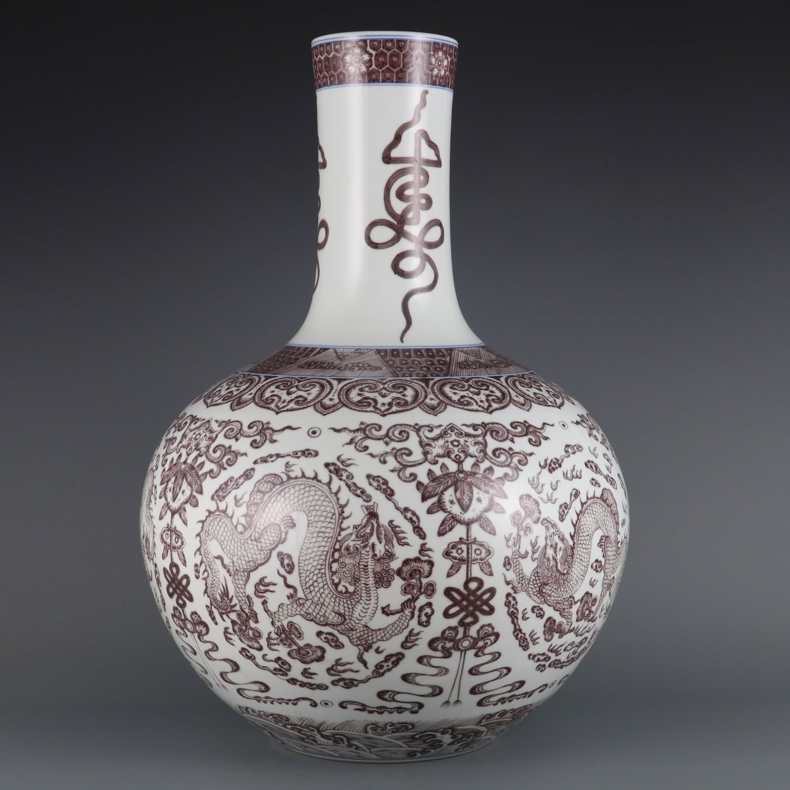 An Exquisite Underglaze-Red Dragon Pattern Bats and Peach Pattern Seawater Pattern Vase - 2