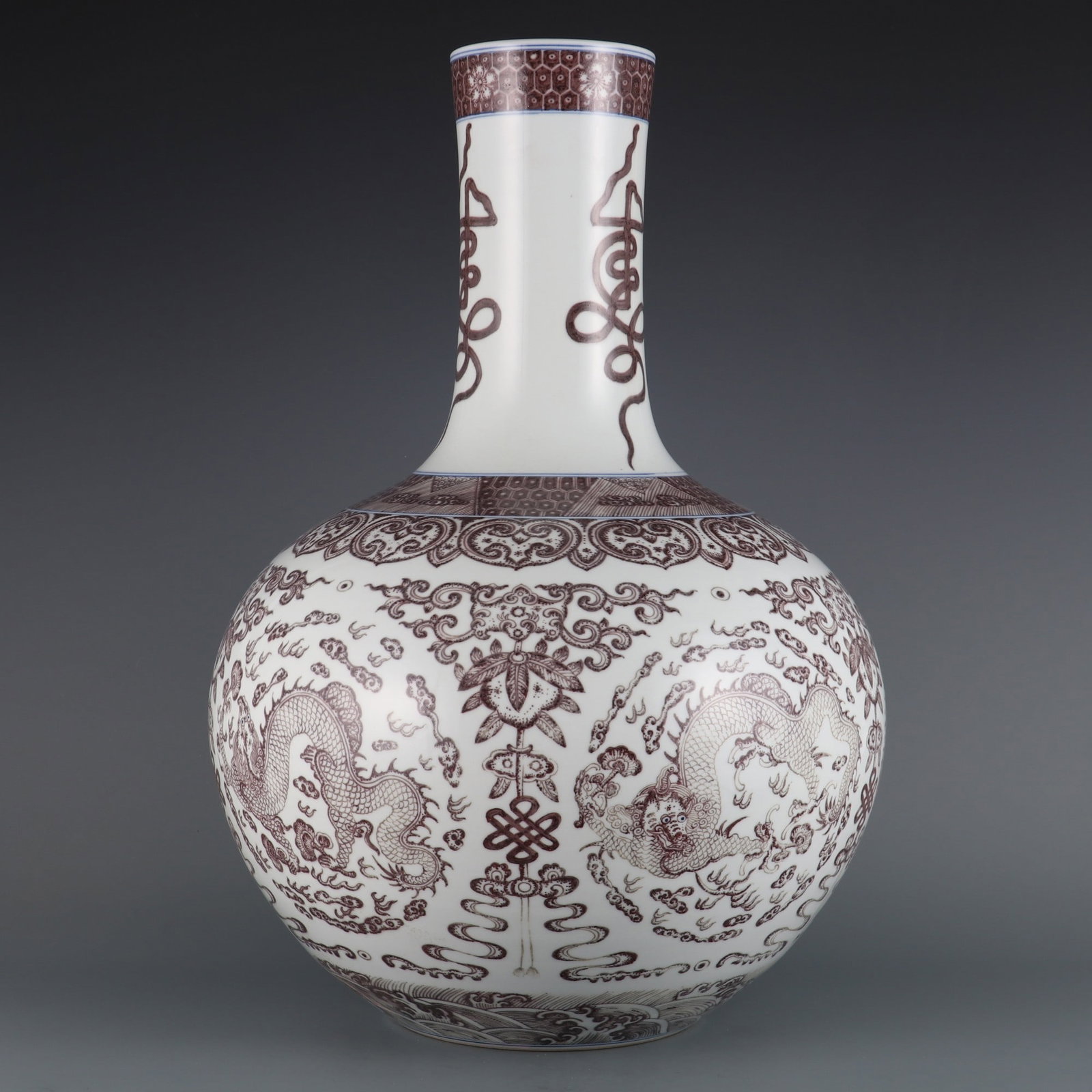 An Exquisite Underglaze-Red Dragon Pattern Bats and Peach Pattern Seawater Pattern Vase - 3