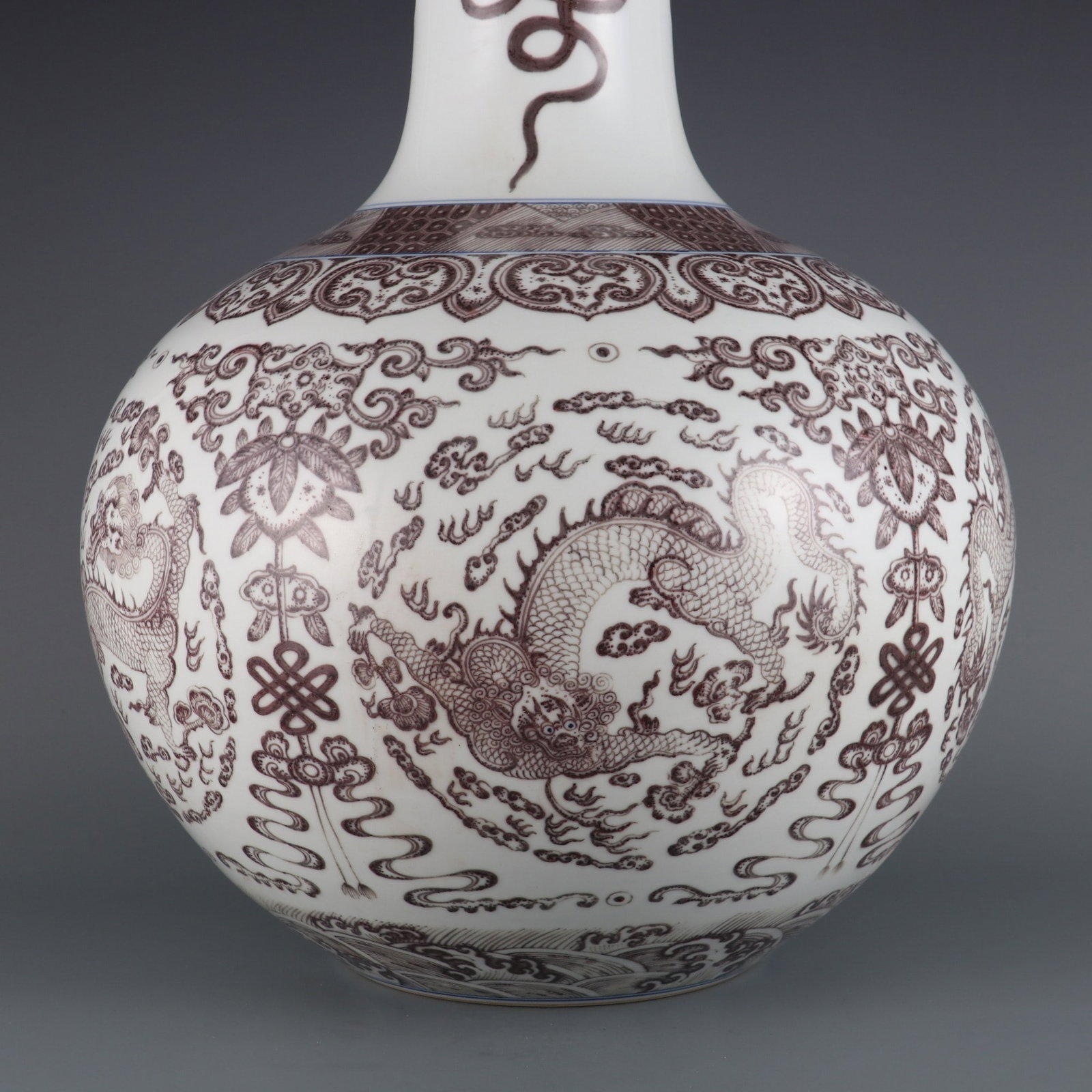 An Exquisite Underglaze-Red Dragon Pattern Bats and Peach Pattern Seawater Pattern Vase - 5