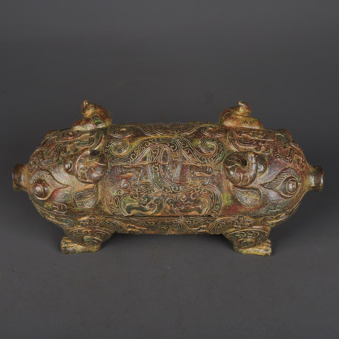 An Exquisite Bronze Auspicious Beast-Shaped Box - 2