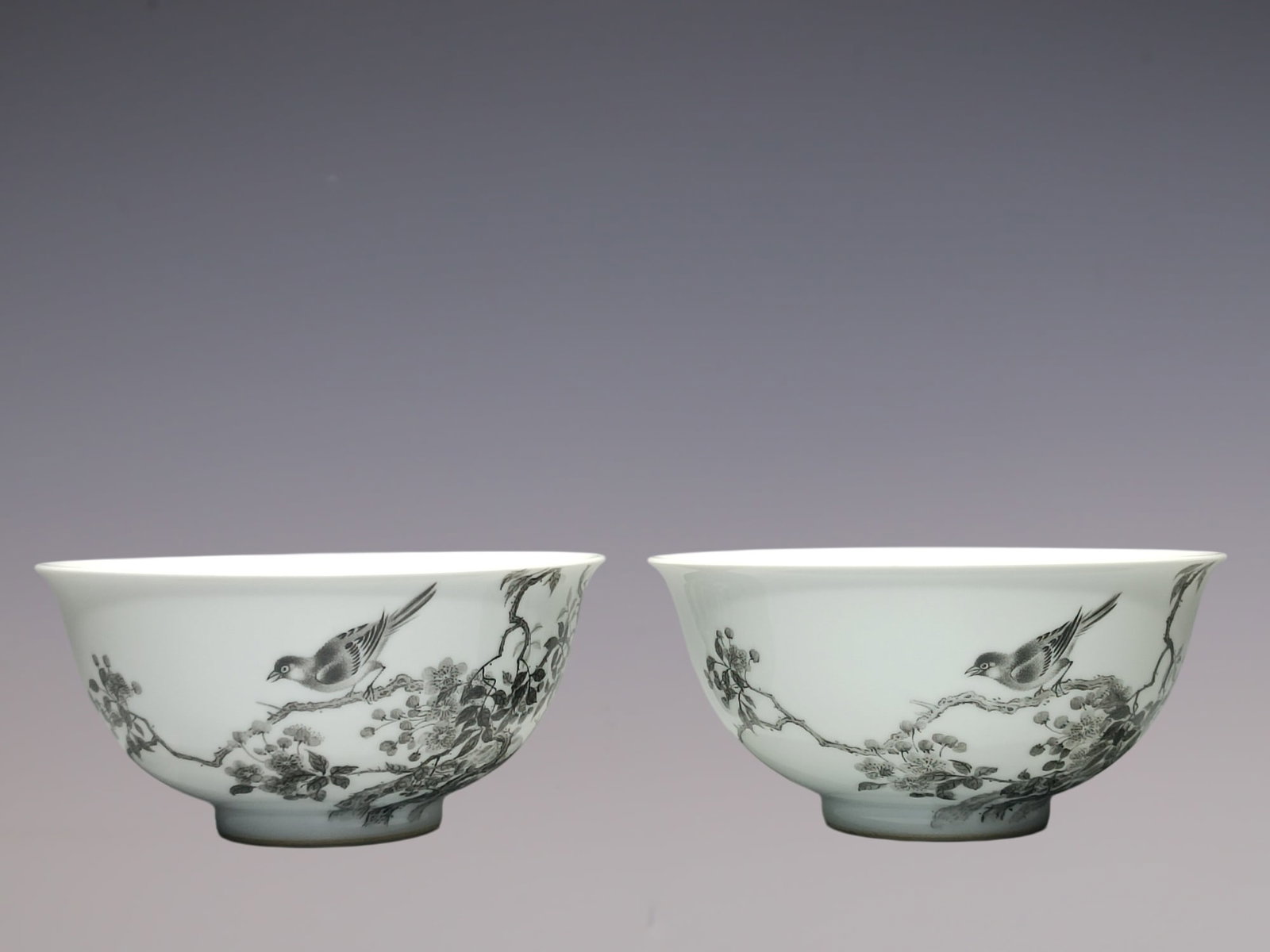 An Exquisite Ink Color Flower and Bird Pattern with poem Bowl: An Exquisite Ink Color Flower and Bird Pattern with poem Bowl Qing Dynasty, China Yongzheng Six-character Mark Size:7.4cmx15.2cm (The Dimensions Of All Batches Are Manually Measured.If You Need More