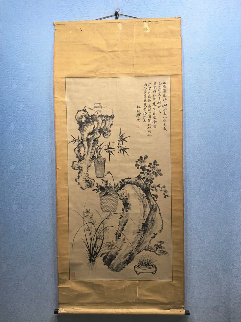 A Chinese Vertical Scroll Ink Painting of Flower on Paper: A Chinese Vertical Scroll Ink Painting of Flower on Paper Zheng banqiao Without frame Size:68.6cmx134.2cm (The Dimensions Of All Batches Are Manually Measured.If You Need More Detailed Information, Pl