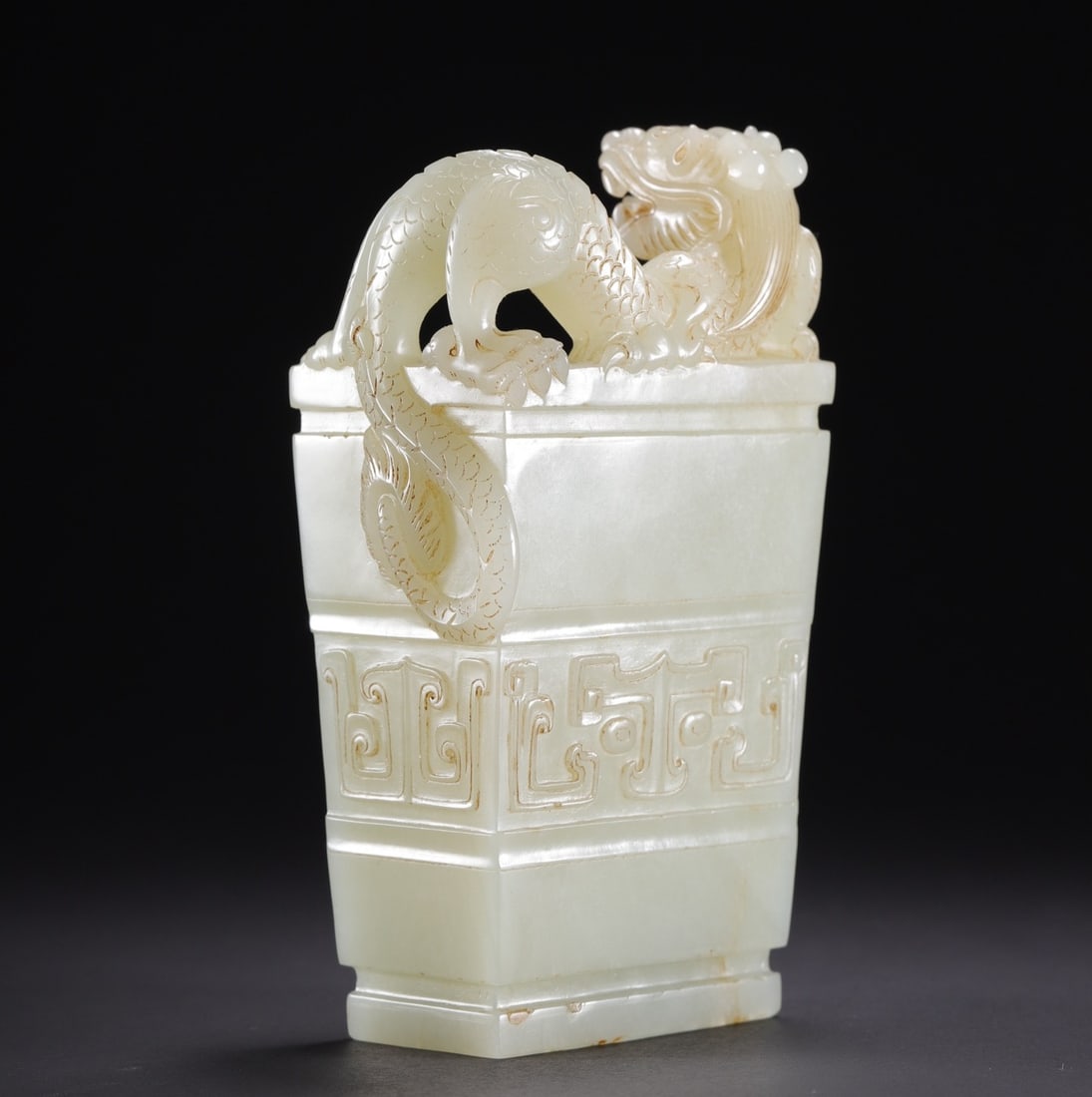 An Exquisite White Jade Dragon Pattern Brush Pot - 4