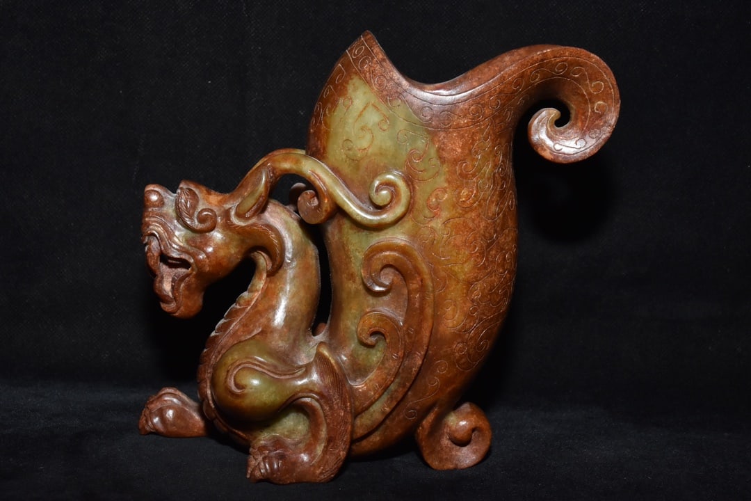 An Exquisite White Jade Dragon-Shaped Cup - 3