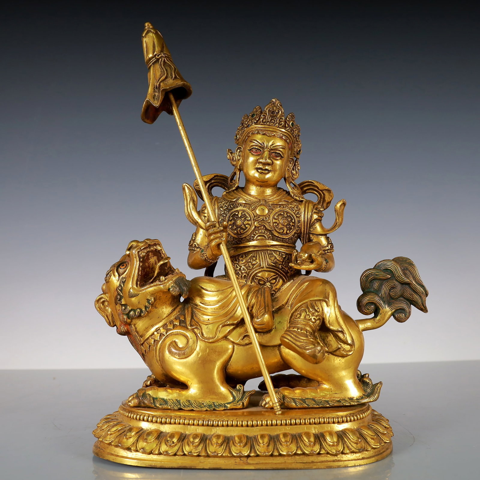 An Exquisite Gilt Bronze Statue of Mammon: An Exquisite Gilt Bronze Statue of Mammon Ming Dynasty, China Size:19.5cmx11cmx29cm Weight:4100g (The Dimensions Of All Batches Are Manually Measured.If You Need More Detailed Information, Please Cont