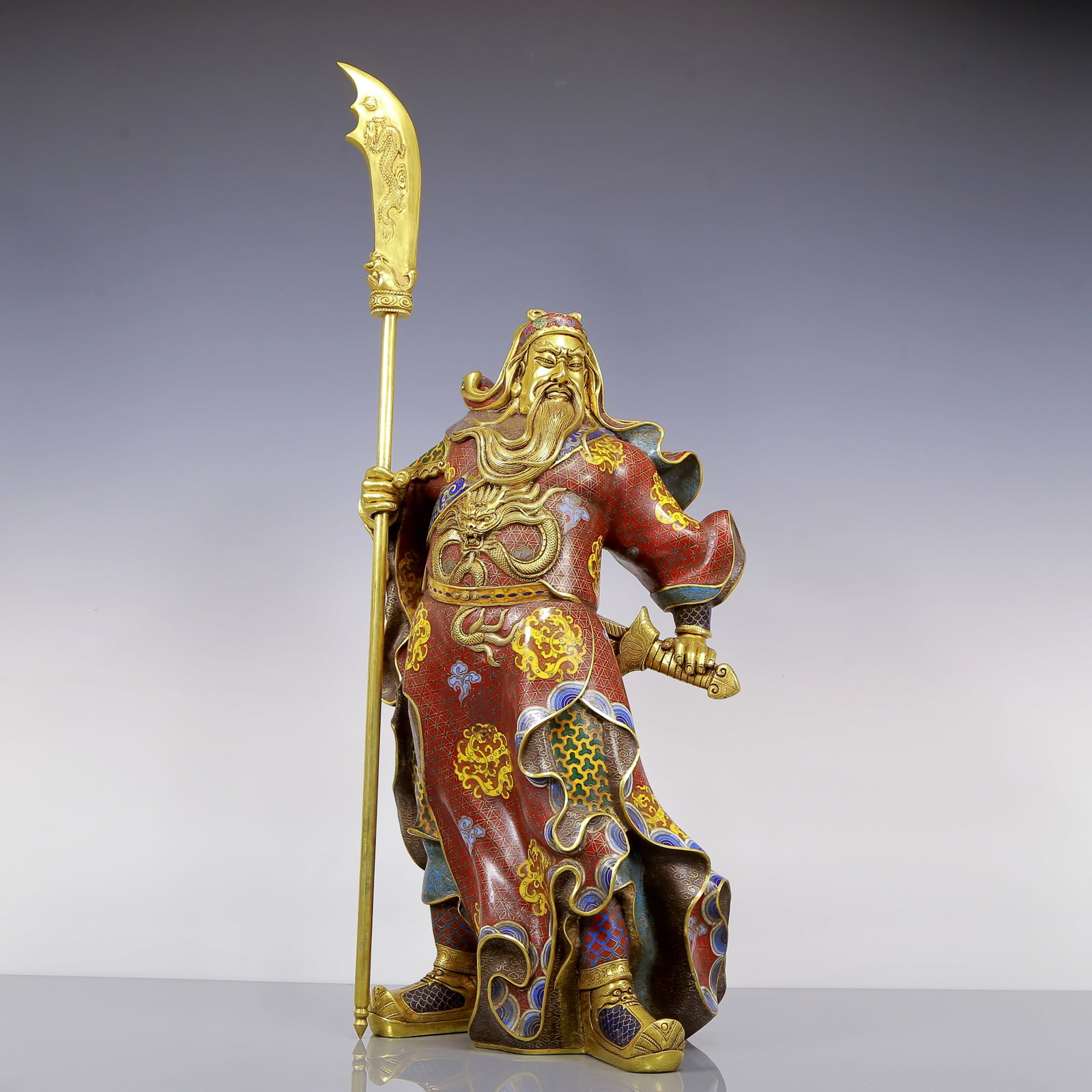 An Exquisite Gilt Bronze Cloisonne Figures: An Exquisite Gilt Bronze Cloisonne Figures Qing Dynasty, China Qianlong Four-character Mark Size:26cmx17cmx68cm Weight:12175g (The Dimensions Of All Batches Are Manually Measured.If You Need More Deta