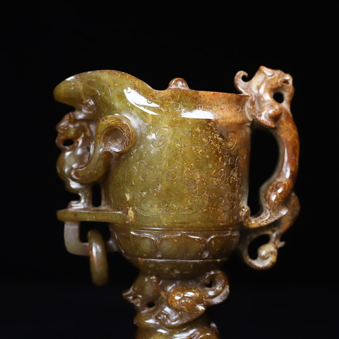 An Exquisite White Jade Dragon and Phoenix Pattern Cup - 2