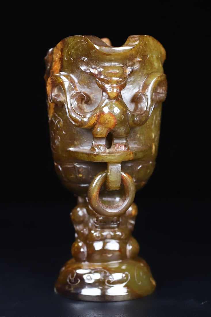 An Exquisite White Jade Dragon and Phoenix Pattern Cup - 5
