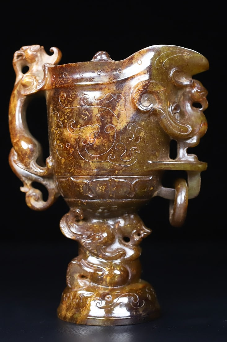 An Exquisite White Jade Dragon and Phoenix Pattern Cup - 6