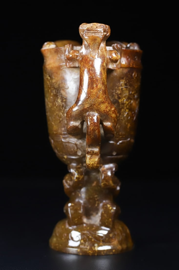 An Exquisite White Jade Dragon and Phoenix Pattern Cup - 9