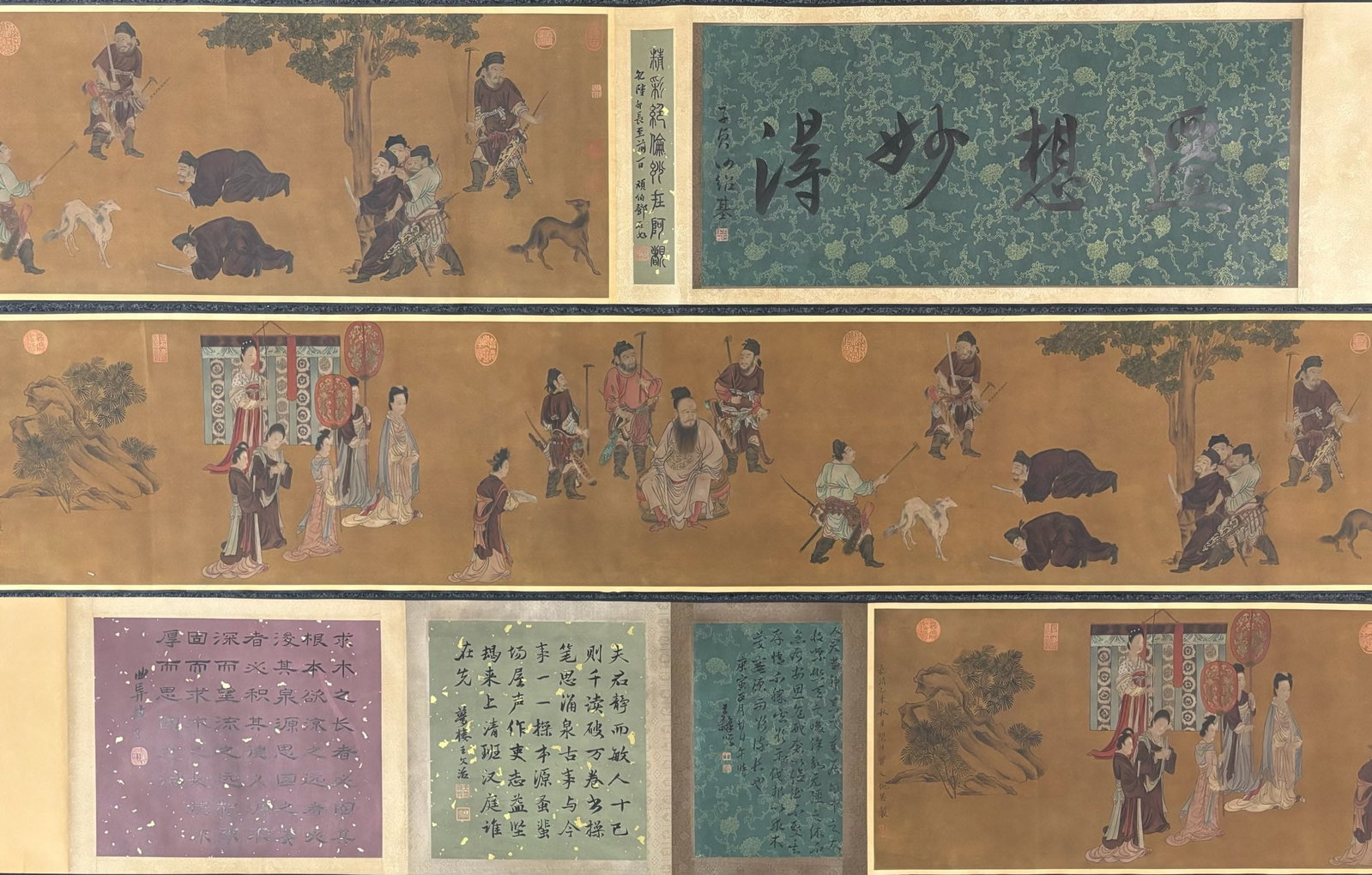 A Chinese Hand Scroll Ink Painting of Character and Story on Silk: A Chinese Hand Scroll Ink Painting of Character and Story on Silk Qiu ying entirety Size:621cmx38cm Without frame Size:196cmx36cm (The Dimensions Of All Batches Are Manually Measured.If You Need More 