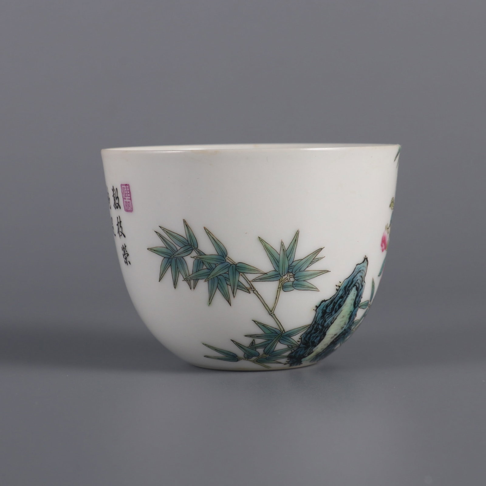 An Exquisite Enamel Bamboo Pattern with poem Cup - 3