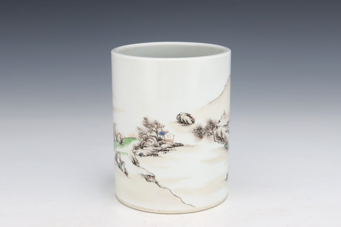 An Exquisite Ink Color Landscape Pattern Brush Pot - 3