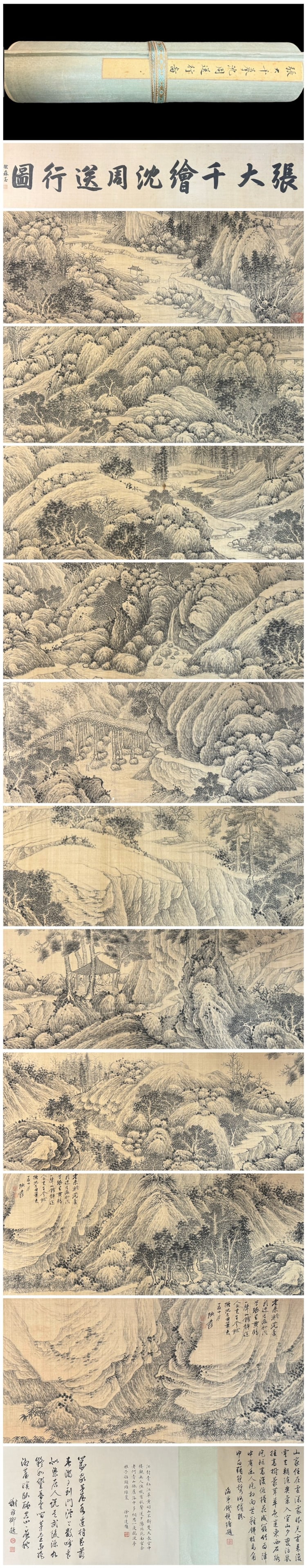 A Chinese Hand Scroll Ink Painting of Landscape and Figure on Silk (1 of 16)