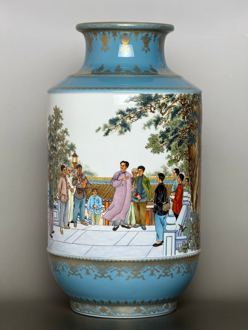 An Exquisite Famille-Rose Painted Gold Character and Story Pattern with poem Vase: An Exquisite Famille-Rose Painted Gold Character and Story Pattern with poem Vase the Republic of China Size:45.6cmx23.8cm (The Dimensions Of All Batches Are Manually Measured.If You Need More