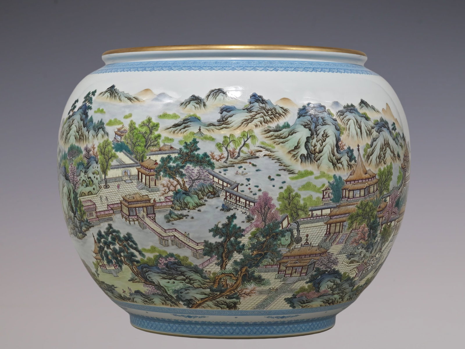An Exquisite Enamel Landscape Pattern with poem Vat: An Exquisite Enamel Landscape Pattern with poem Vat Qing Dynasty, China Qianlong Six-character Mark Size:34cmx43cm (The Dimensions Of All Batches Are Manually Measured.If You Need More Detailed