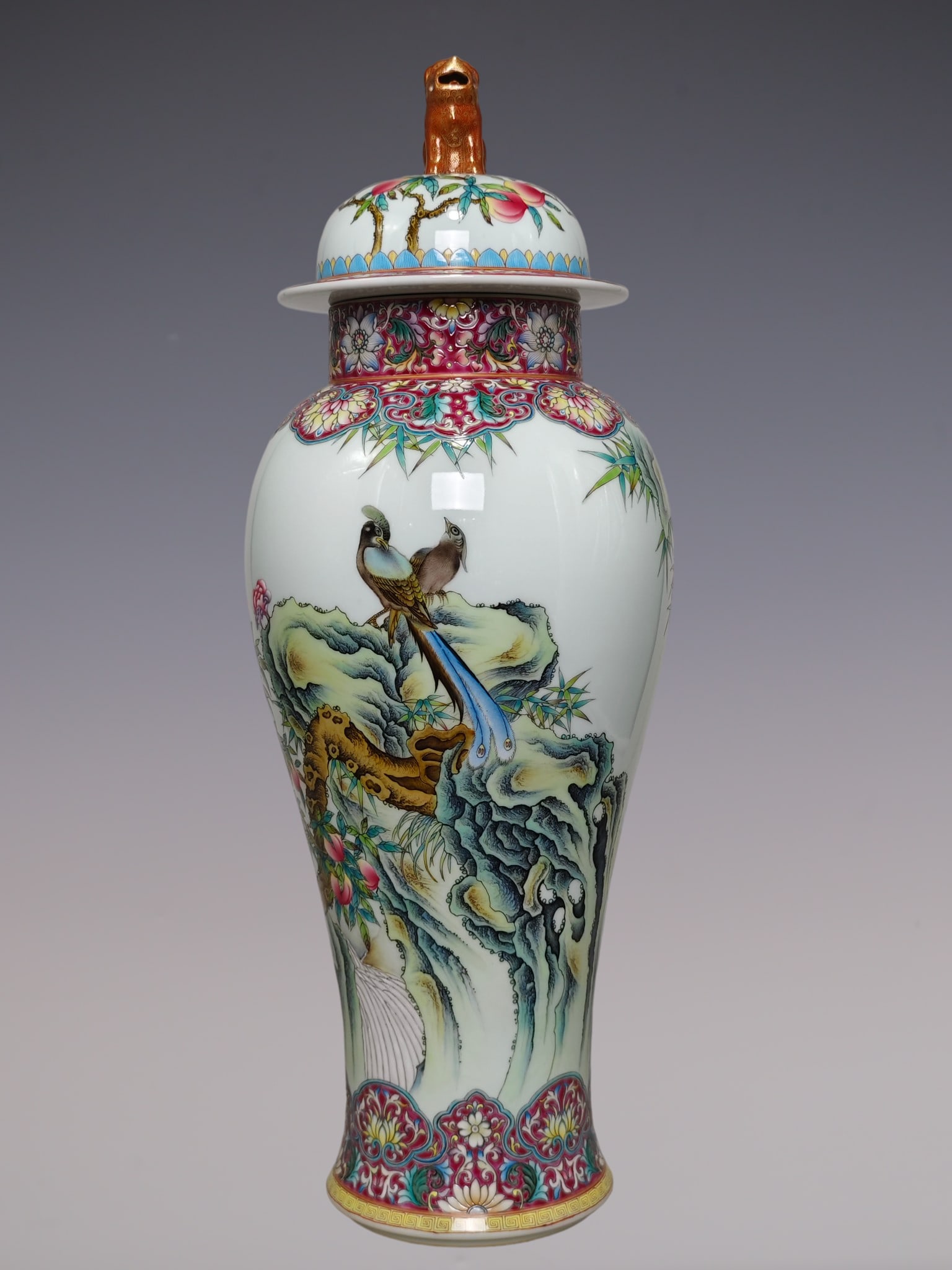 An Exquisite Enamel Lotus Pattern Flower and Bird Pattern Jar: An Exquisite Enamel Lotus Pattern Flower and Bird Pattern Jar Qing Dynasty, China Yongzheng Four-character Mark Size:52cmx18cm (The Dimensions Of All Batches Are Manually Measured.If You Need More