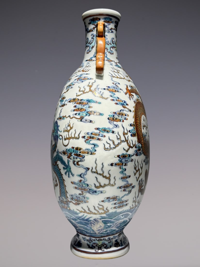 An Exquisite Doucai Dragon Pattern Seawater Pattern Double-Ears Vase - 6